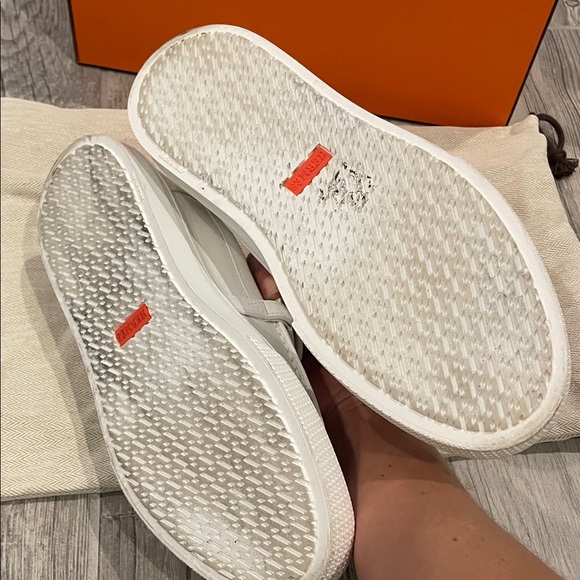 Hermes White Leather Women's Sneakers with Gold Accent - Picture 9 of 11